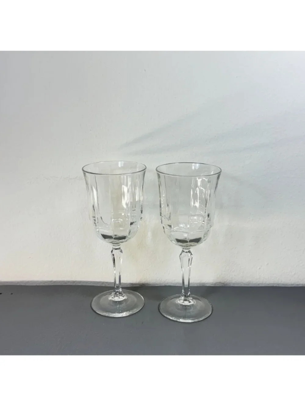 Arcoroc Bengale Crystal Water Goblets Set of 2 Paneled Stemware Vintage